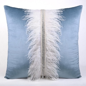 Night Blue Silver Bling Throw Pillow cover Luxury Contemporary Modern Pillow cover Hand Embroidered Embellished  BMCC486