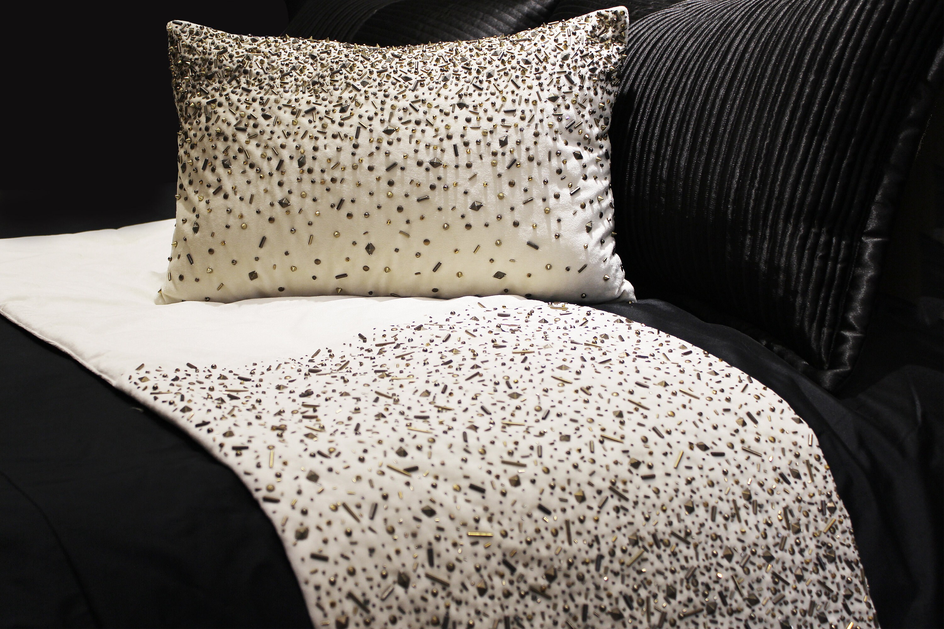 Off White Antique Gold Bed Runner Set Luxury Contemporary Etsy