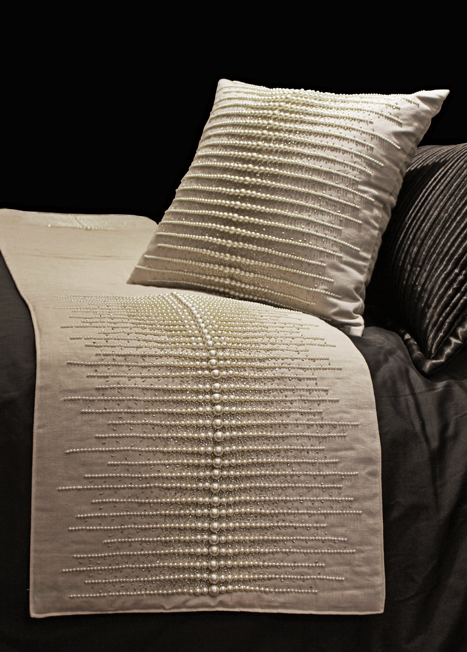 Cotton Pearl Silver Bed Runner Set 53 X 18 Luxury Etsy