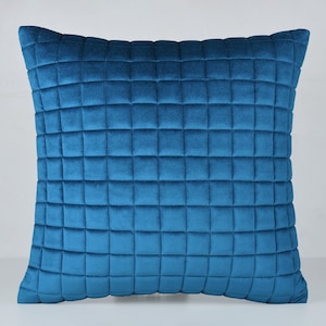 Teal blue Quilted Embroidery Ultra Modern Throw Pillow Cover Luxury Contemporary Modern Hand Embroidery Embellished Pillow Cover BMCC398