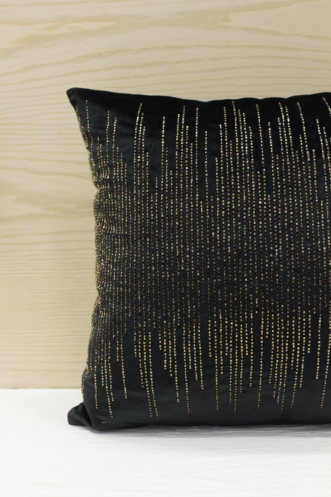 Black Antique Gold Beaded Throw Pillow Luxury Contemporary Etsy