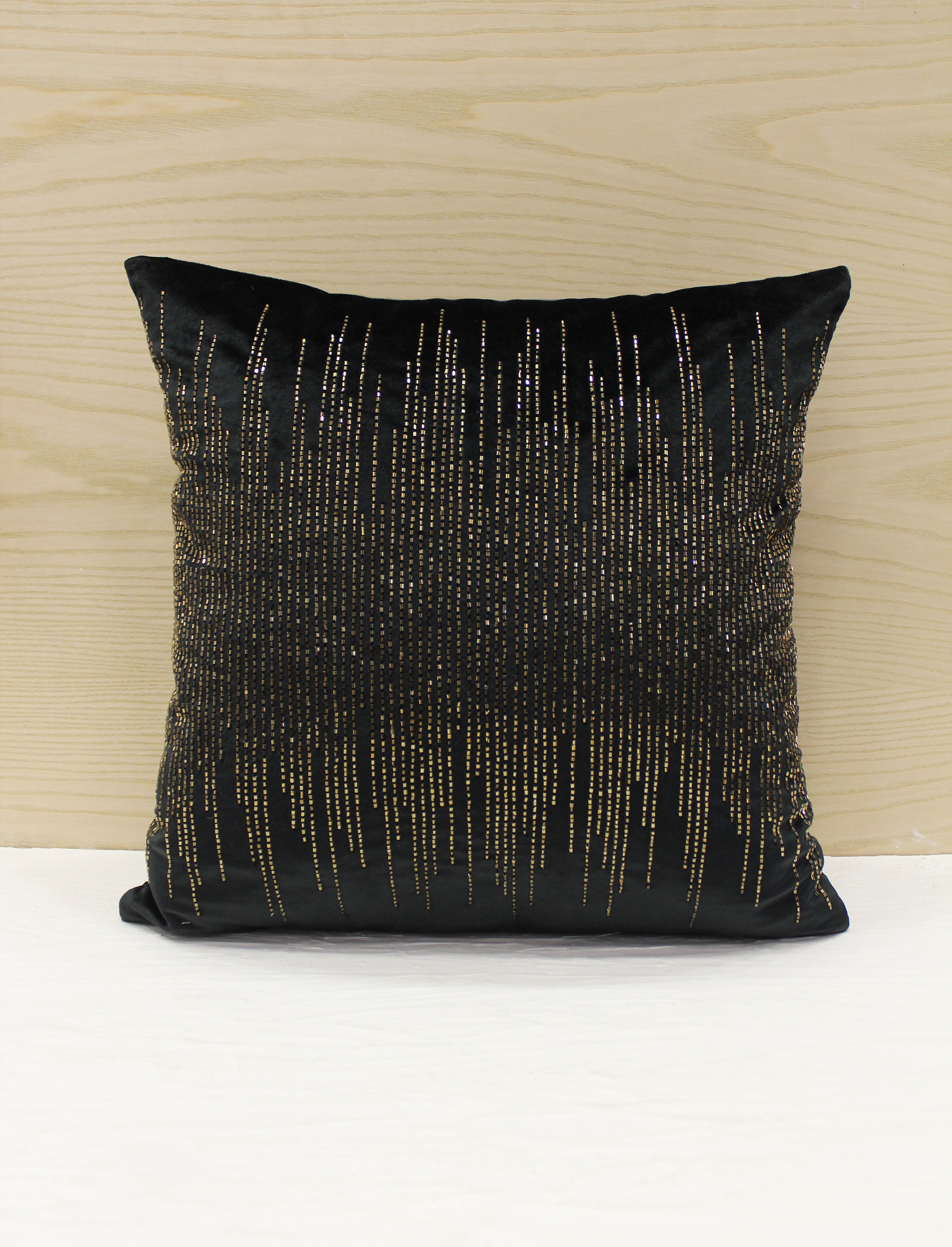 Black Antique Gold Beaded Throw Pillow Luxury Contemporary Etsy