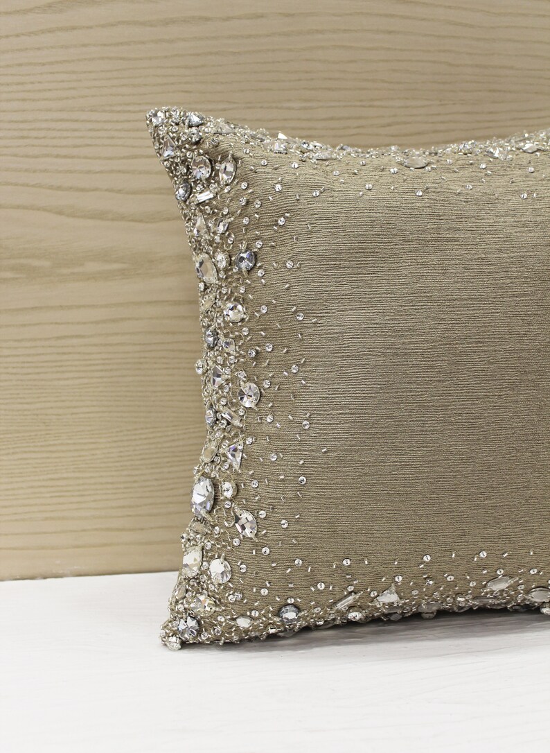 Beige Bling Crystal Throw Pillow Cover Luxury Contemporary Etsy