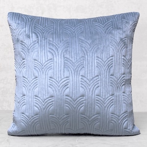 Powder Blue Quilted Embroidery Ultra Modern Throw Pillow Cover Luxury Contemporary Modern Hand Embroidery Embellished Pillow Cover BMCC345