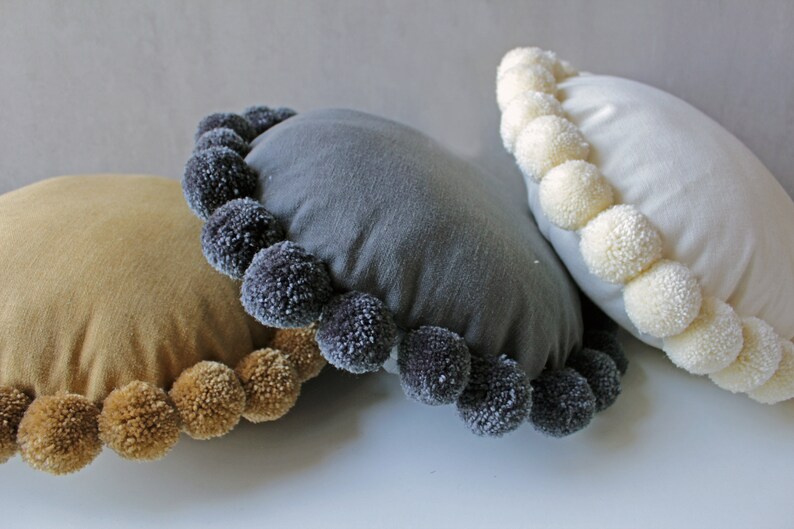 Mustard Pompom Bohemian Throw Pillow Cover Luxury Contemporary Etsy