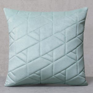 Light Blue Quilted Embroidery Ultra Modern Throw Pillow Cover Luxury Contemporary Modern Hand Embroidery Embellished Pillow Cover BMCC349