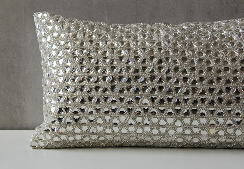 White Bling Crystal Throw Pillow Luxury Contemporary Modern Etsy