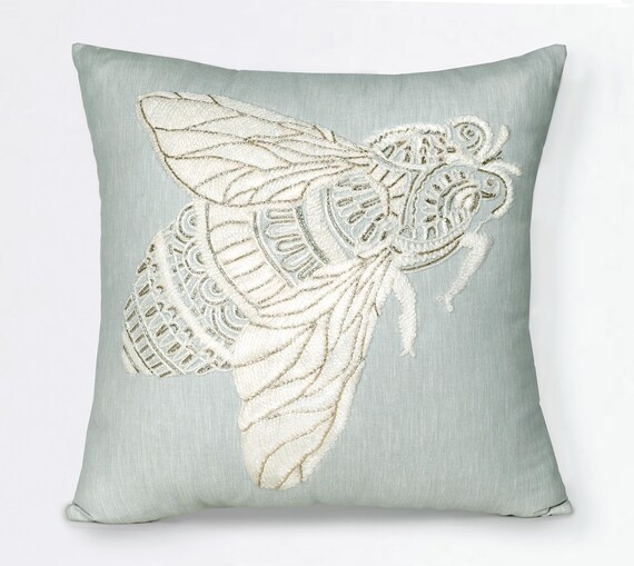 Mint Blue Cotton Linen Pillow Cover Luxury Contemporary Throw Pillow Cover Modern Hand Embroidered Embellished Custom Pillow Cover BMCC201 Etsy Canada
