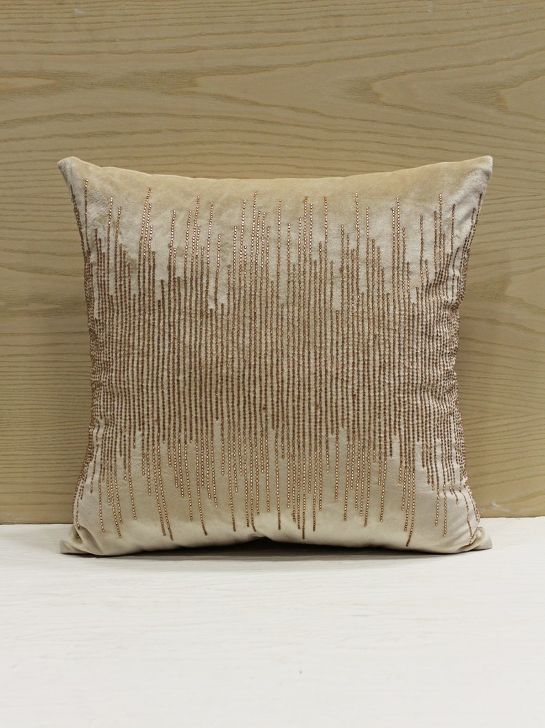 Ecru Rose Gold Beaded Throw Pillow Cover Luxury Contemporary Etsy