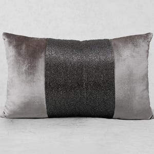 Grey Antique Grey Velvet Pillow cover beaded Luxury Contemporary Hand Embroidered Embellished Personalised pillow cover BMCC361
