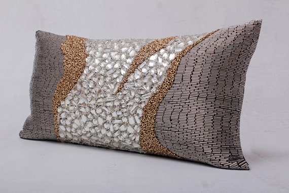 Grey Gold Silver Bling Throw Pillow Cover Luxury Contemporary Modern Pillow Cover Hand Embroidered Embellished BMCC291 Etsy Canada