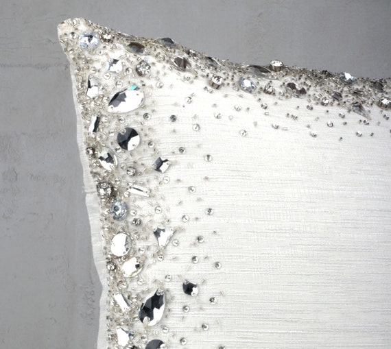 White Bling Crystal Throw Pillow Cover Luxury Contemporary Modern Pillow Cover Hand Embroidery Embellished 16x16 BMCC105 Etsy Canada