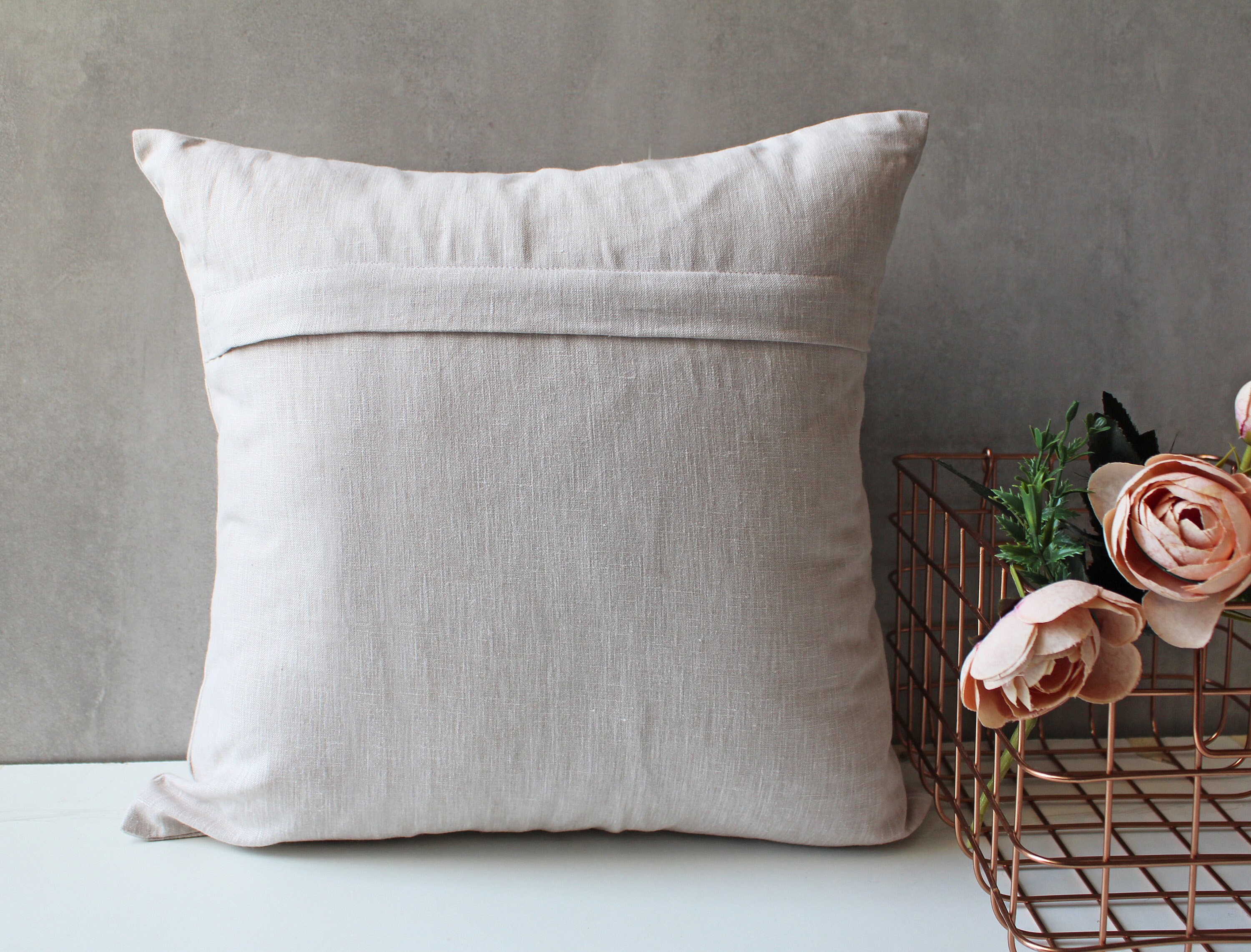 Light Peach Cotton Linen Pillow Wool Zari Embroidery Luxury Etsy UK