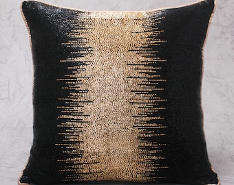 Black & Gold Embroidered Pillow Cover, Luxury Accent | BMCC298