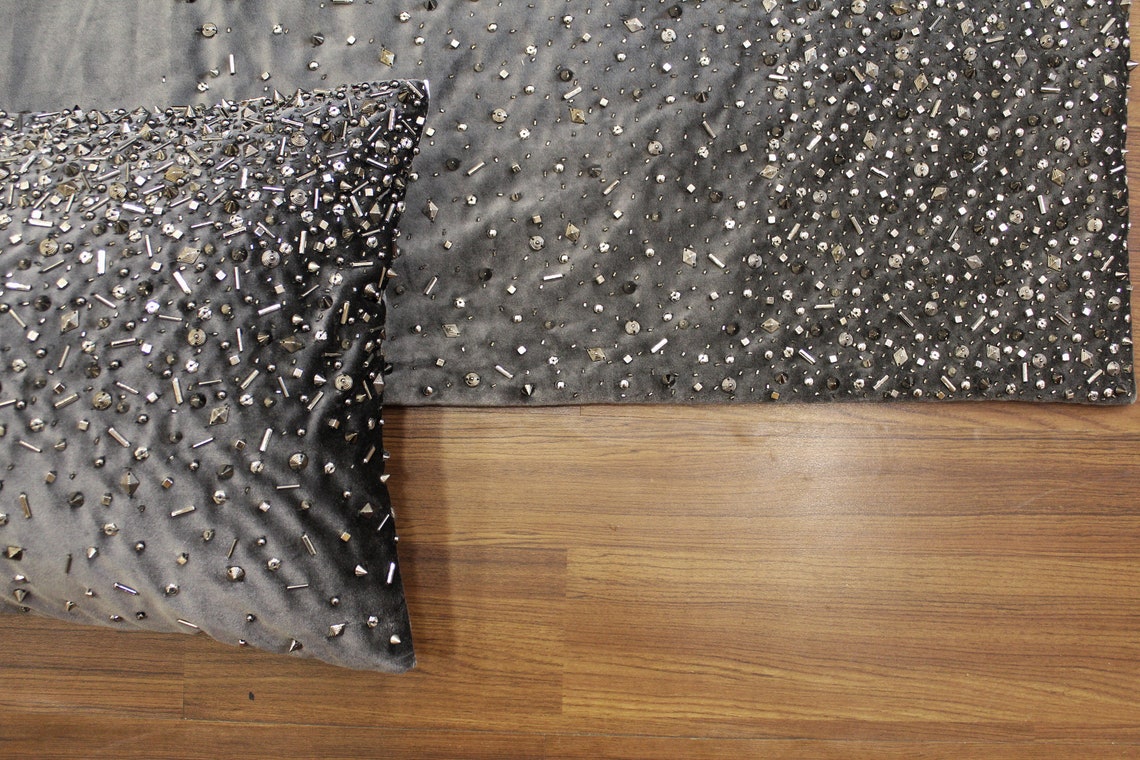 Charcoal Grey Antique Silver Bed Runner Set Luxury Etsy