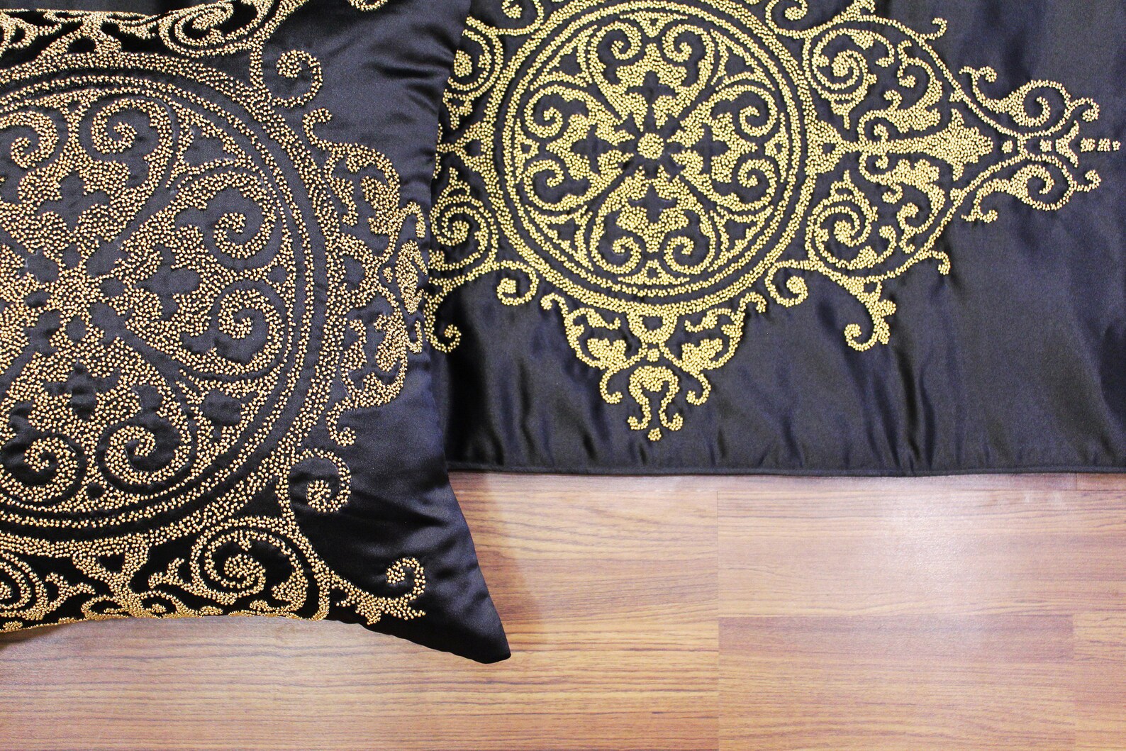 Black Satin Gold Beads Bed Runner Set 53 X 18 - Etsy