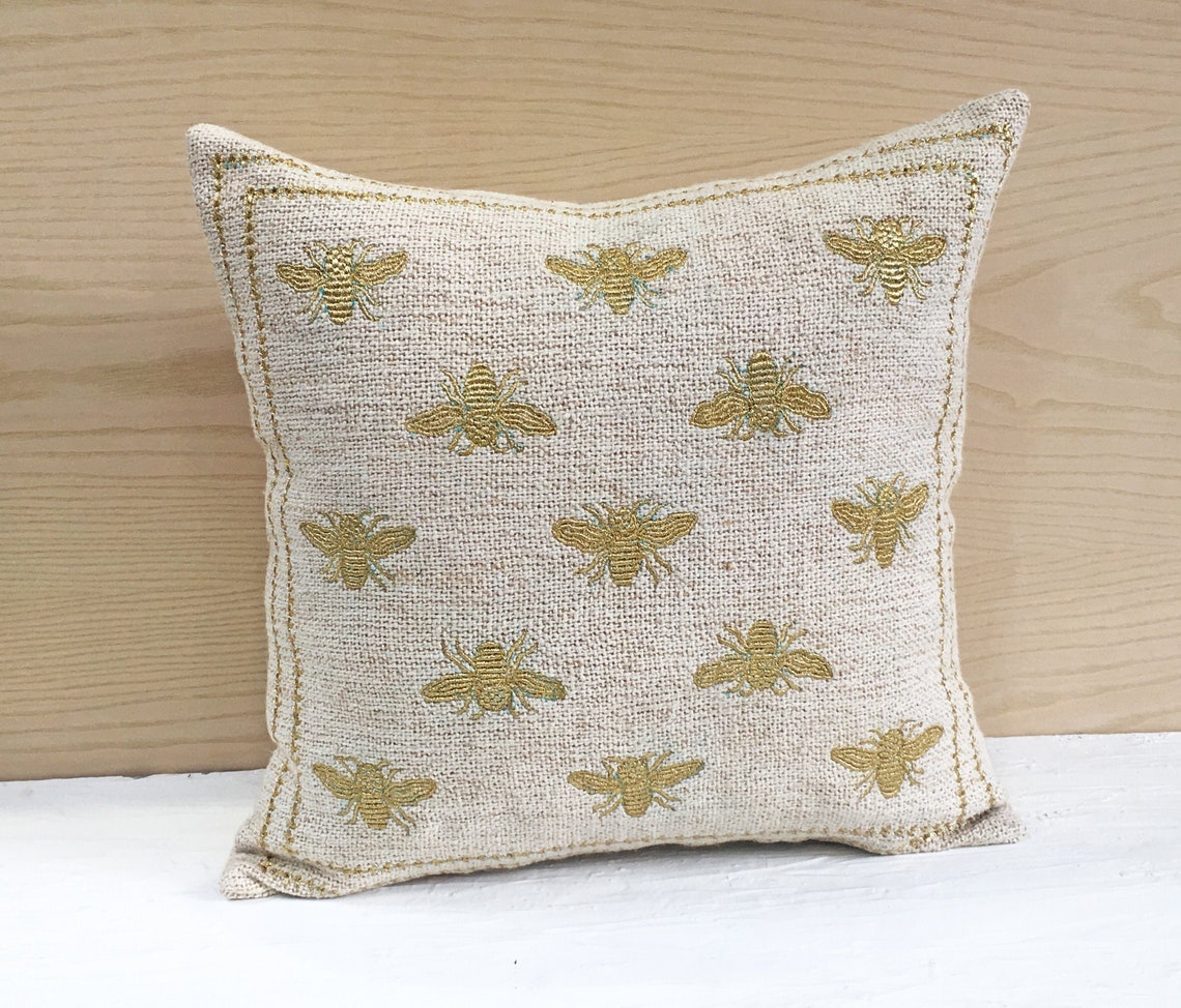 Cotton Jute Offwhite Gold Throw Pillow Cover Luxury Etsy