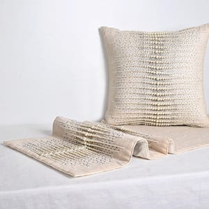 Cotton Pearl Silver Bed runner set 53&quot; x 18&quot; Luxury Contemporary modern Bed runner set Hand Embroidery Embellished Custom Bed Runner BMBR080