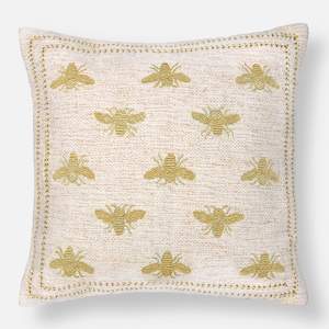 Cotton Jute Off-white Gold Throw Pillow Cover Luxury Contemporary Modern Pillow Cover Hand Embroidered  pillow BMCC020
