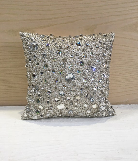White Bling Crystal Throw Pillow Cover Luxury Contemporary 