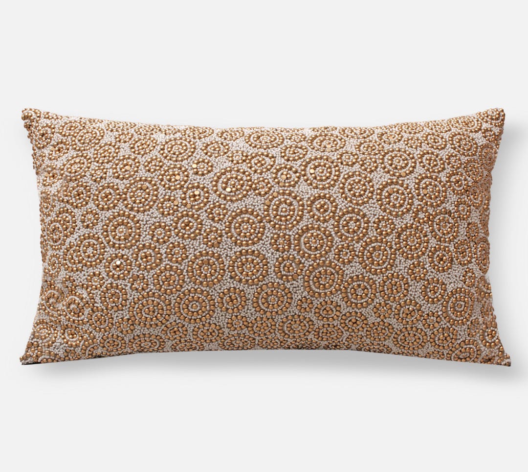 Federa per cuscino con perline dorate: cuscino decorativo di lusso fatto a mano - Italia