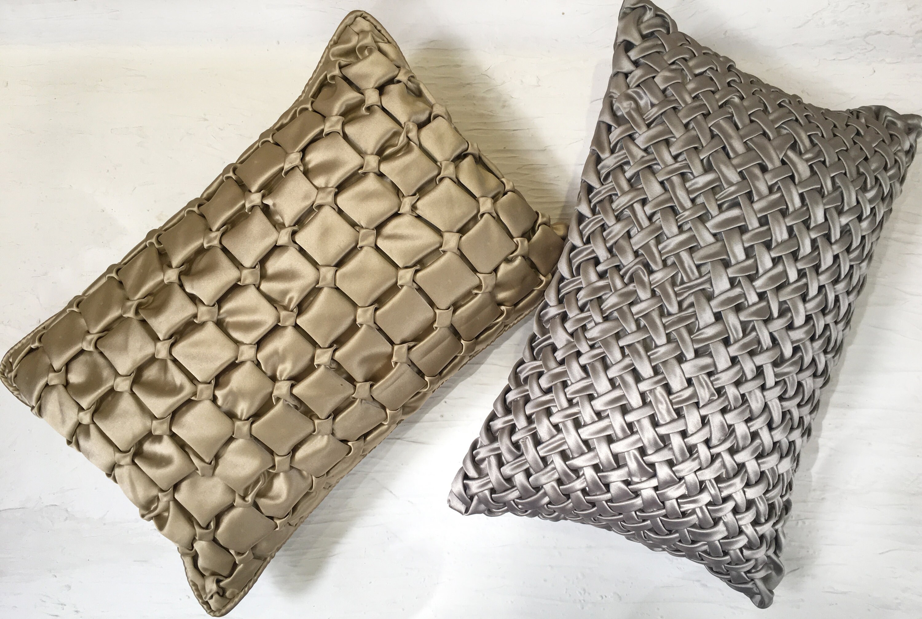 Grey Satin Smocking Throw Pillow Luxury Contemporary Pillow Etsy