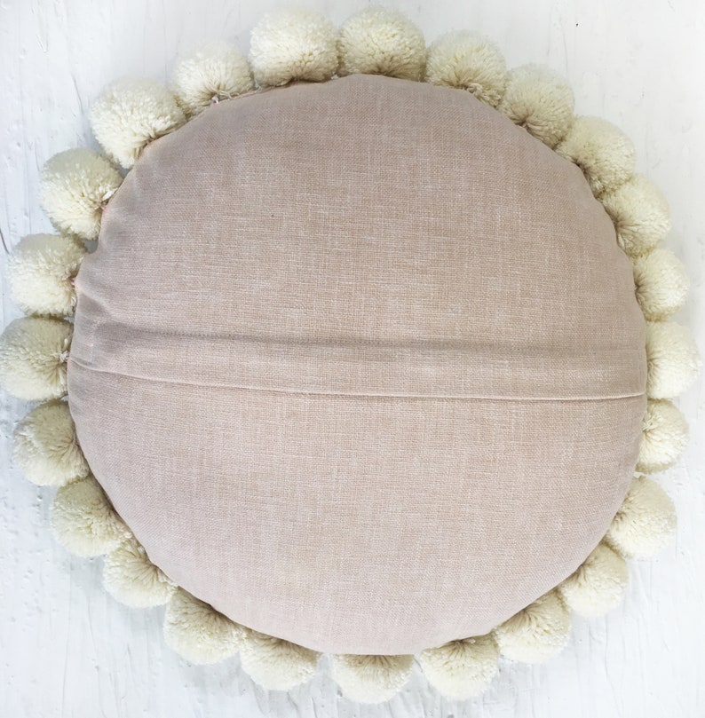 Light Peach Pompom Bohemian Round Throw Pillow Luxury Etsy