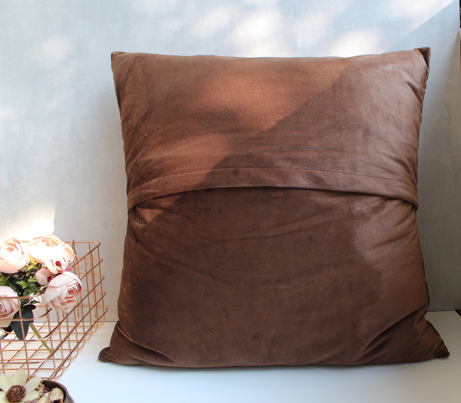 Brown Velvet Gold Euro Sham Throw Pillow Luxury Contemporary Etsy