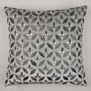 Silver Grey Zardosi Stud Throw Pillow Cover Luxury Contemporary Hand Embroidered Embellished Custom Accent Personalised pillow cover BMCC091