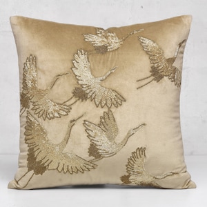 Light Gold Pillow Cover Gold Bird Luxury Throw Cover Contemporary Pillow Hand Embroidered Embellished Accent Personalised pillow BMCC130