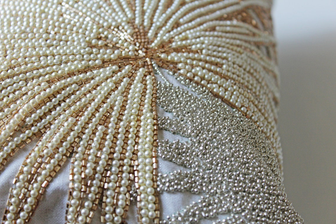 Offwhite Gold Tropical Throw Pillow Cover Luxury Contemporary Etsy