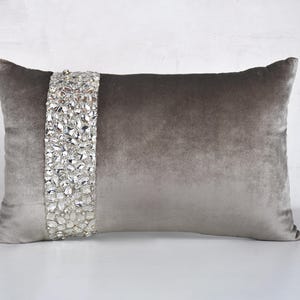 Grey Silver Bling Throw Pillow cover Luxury Contemporary Modern Pillow cover Hand Embroidered Embellished  BMCC359