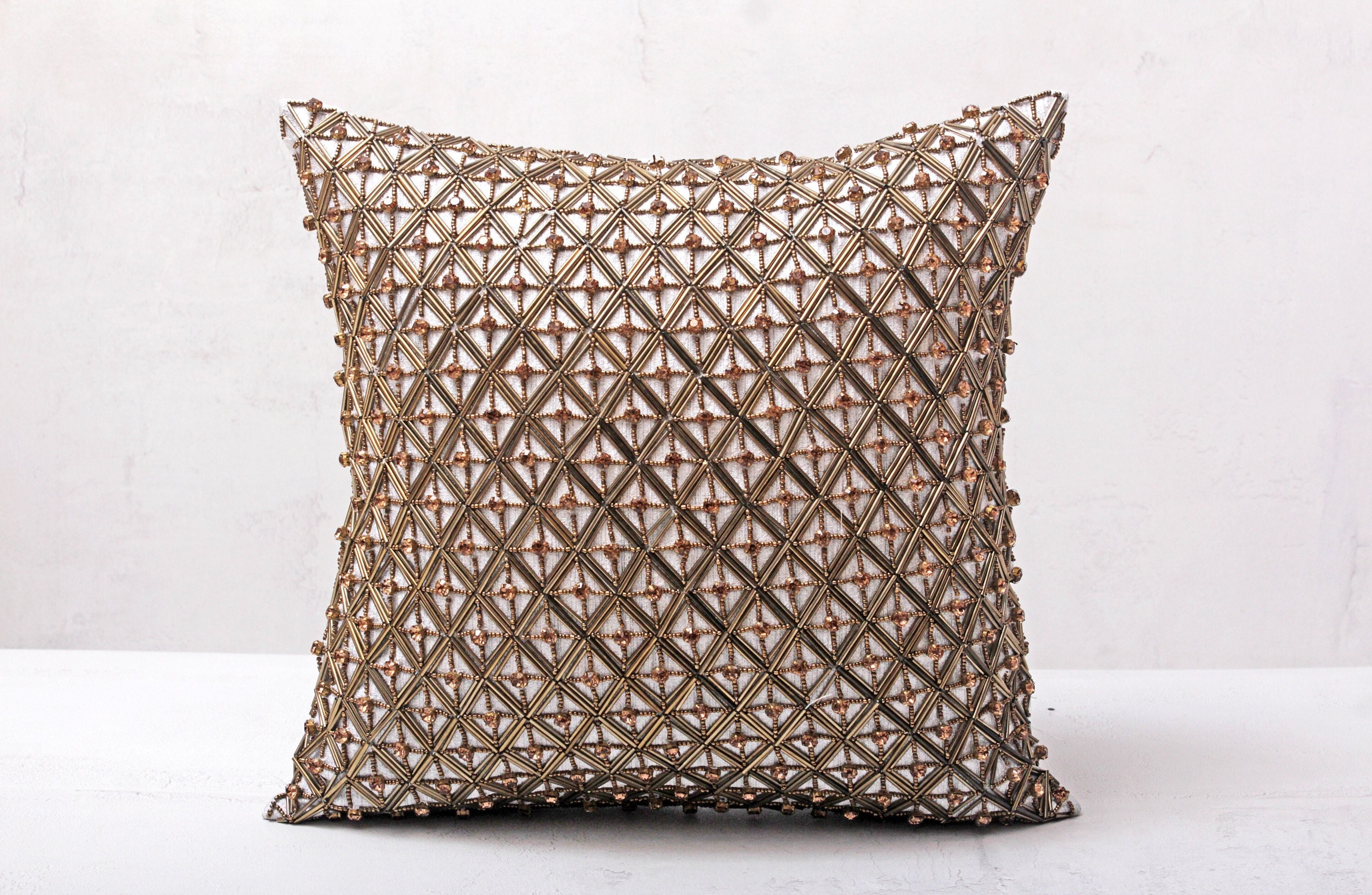 White Antique Gold Bling Throw Pillow Cover Luxury Contemporary
