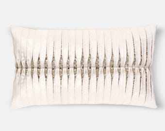White Velvet Rhinestone Pillow Cover: Hand-Embroidered, Pleated Luxury | BMCC237