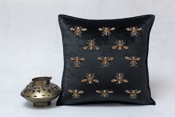 Three Silk Velvet Pillows with Antique Silk Embroidered Inset - Priced Individually Three Silk Velvet Pillows with Antique Silk Embroidered Inset - Priced Individually