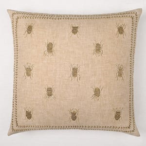 Beige Gold Cotton Poly Throw Pillow Cover Luxury Contemporary Hand Embroidered Embellished Custom Accent Personalised pillow cover BMCC132