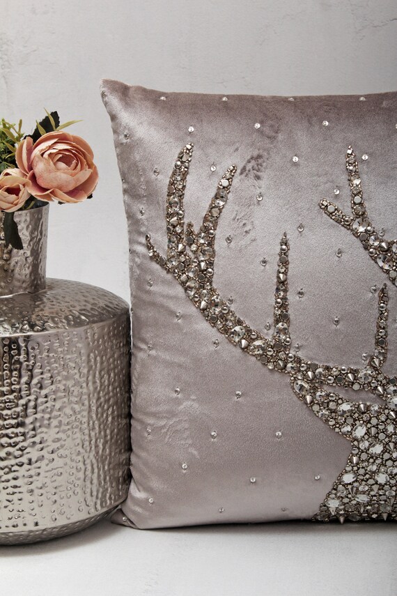 Christmas Grey Silver Bling Throw Pillow Cover Luxury Contemporary Modern Pillow Cover Hand Embroidered Embellished Personalised BMCC255 Etsy