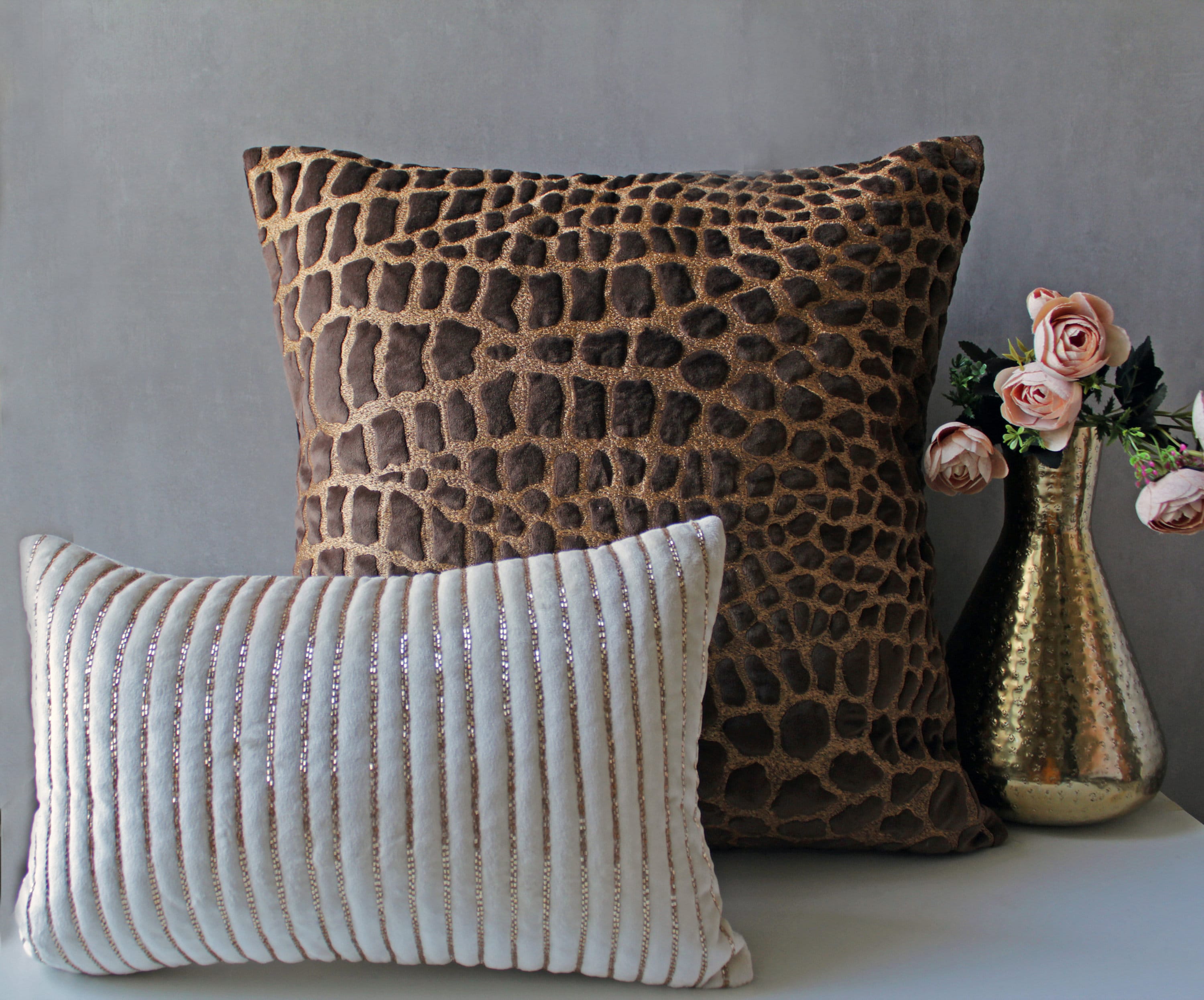 Brown Velvet Gold Euro Sham Throw pillow Luxury Contemporary Etsy