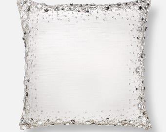 Funda de cojín decorativa con cristales blancos brillantes, bordada a mano, estilo moderno / BMCC105