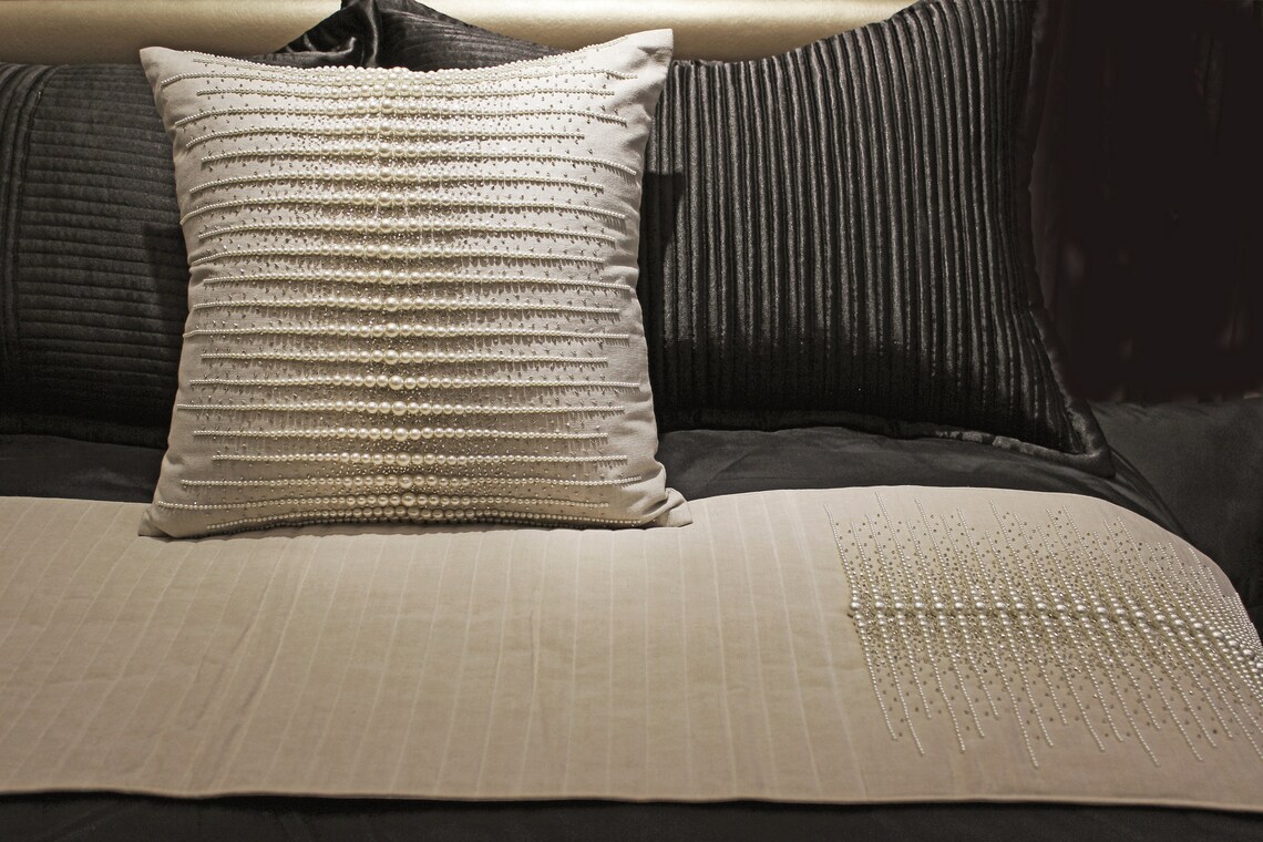 Cotton Pearl Silver Bed Runner Set 53 X 18 Luxury Etsy