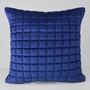 Royal Blue Quilted Embroidery Ultra Modern Throw Pillow Cover Luxury Contemporary Modern Hand Embroidery Embellished Pillow Cover BMCC394