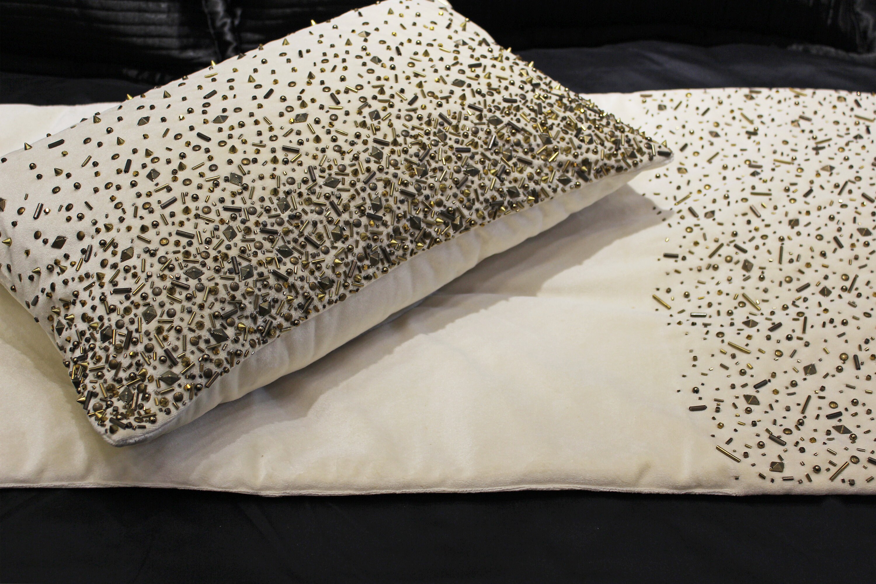 Off White Antique Gold Bed Runner Set Luxury Contemporary Etsy