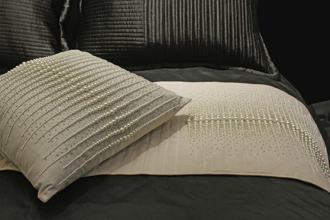 Cotton Pearl Silver Bed Runner Set 53 X 18 Luxury Etsy