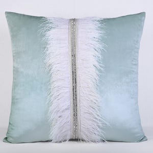 Light Blue Silver Bling Throw Pillow cover Luxury Contemporary Modern Pillow cover Hand Embroidered Embellished  BMCC490