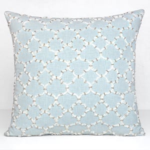 Mint Blue Cotton Pillow cover Wool zari Embroidery Luxury Contemporary Throw Pillow Cover Modern Hand Embroidered Embellished Custom BMCC227