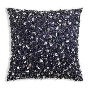Navy Blue Bling Crystal Throw Pillow Cover Luxury Contemporary Modern Toss Pillow Cover Hand Embroidered Embellished  BMCC452