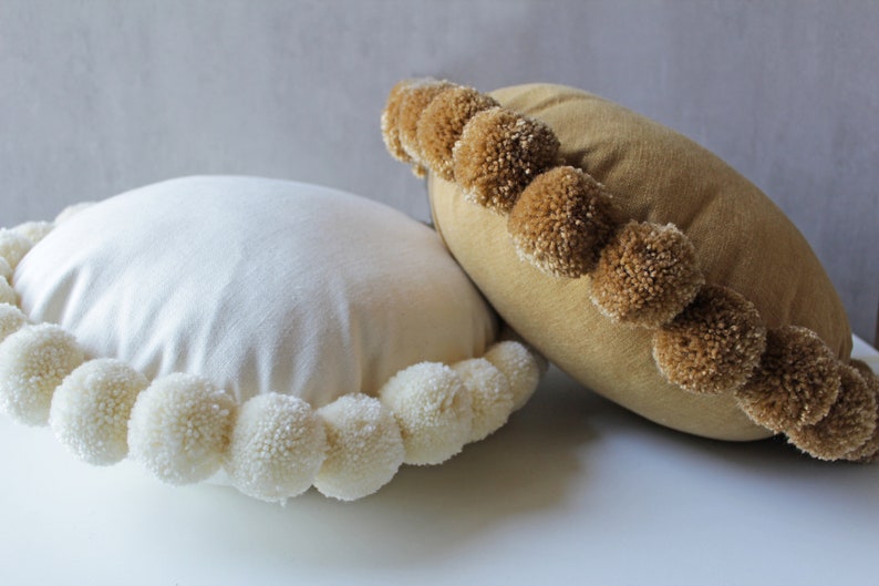 Mustard Pompom Bohemian Throw Pillow Cover Luxury Contemporary Etsy