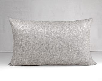 Silver Beaded Throw Pillow Cover, Hand Embroidered Accent Pillow | BMCC370