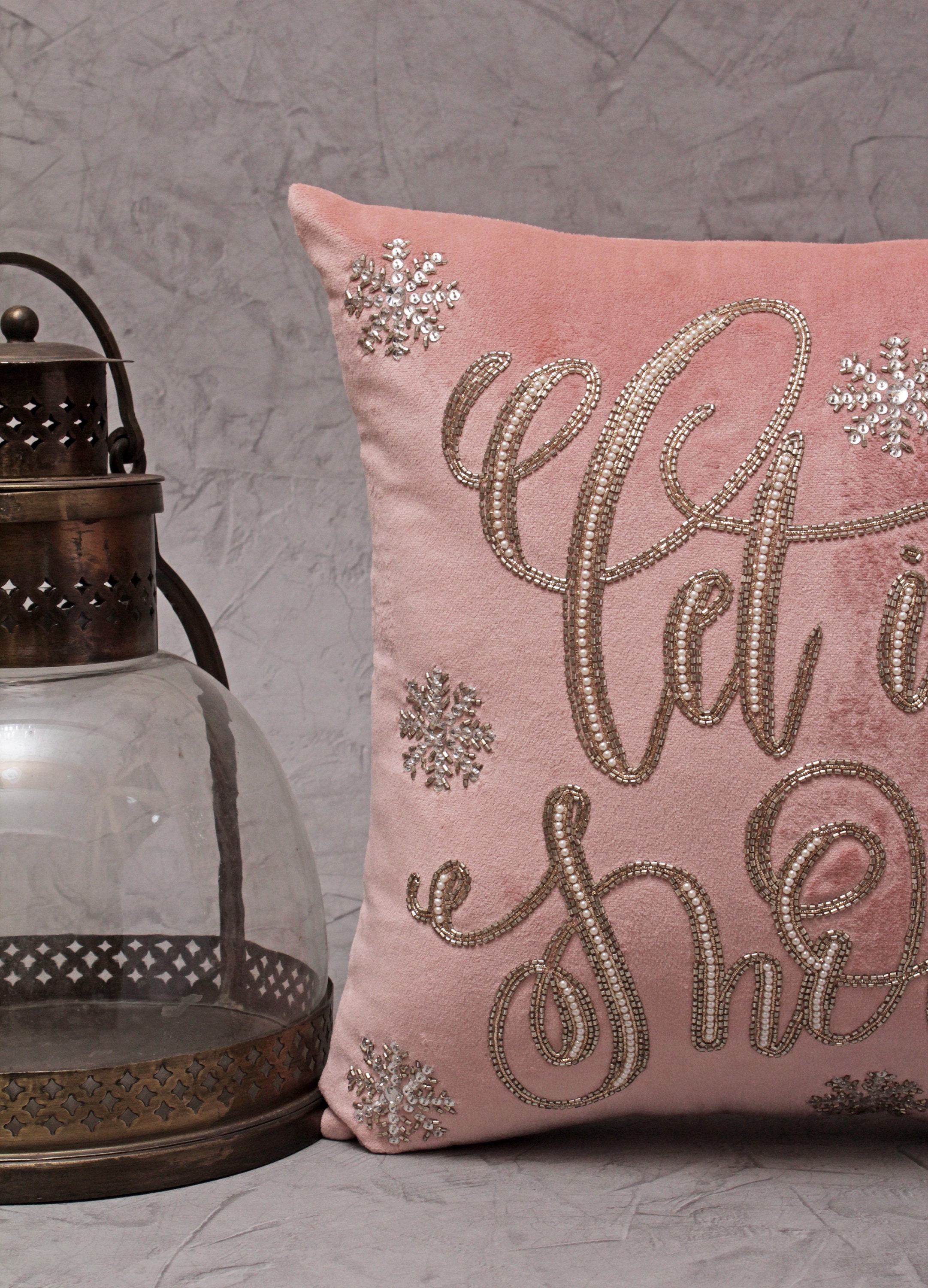 Christmas Pink Gold Bling Throw Pillow Cover Luxury Contemporary Modern Pillow Cover Hand Embroidered Embellished BMCC253 Etsy