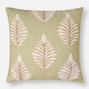 Green Cotton Linen Pillow Cover: Embroidered Beads, Contemporary Design | BMCC159